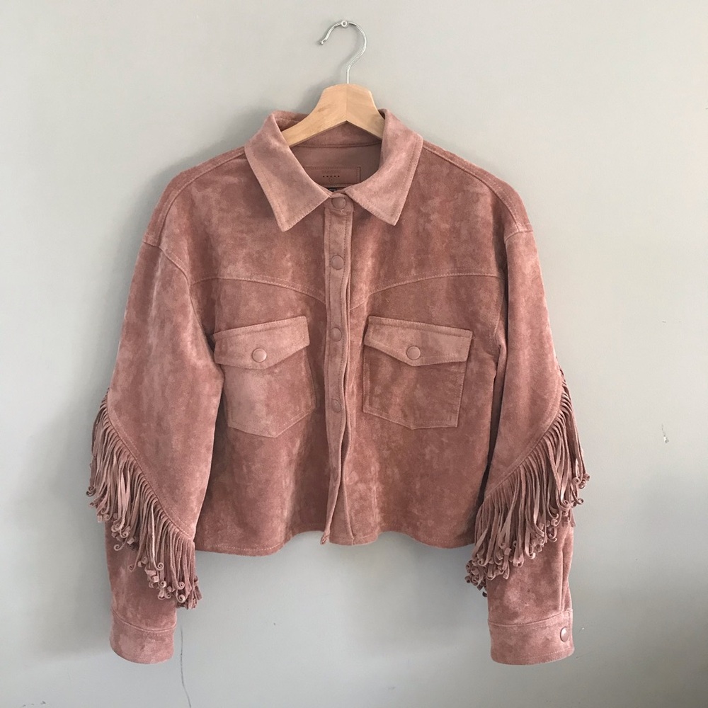 Blank NYC Dusty Rose Suede Fringe Jacket